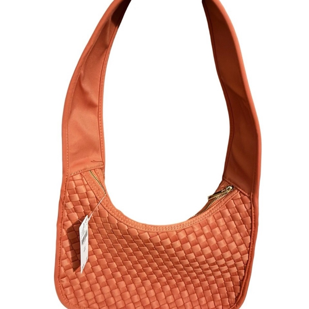 Anthropologie Woven Neoprene Purse Shoulder Bag Tangerine Zip Nylon